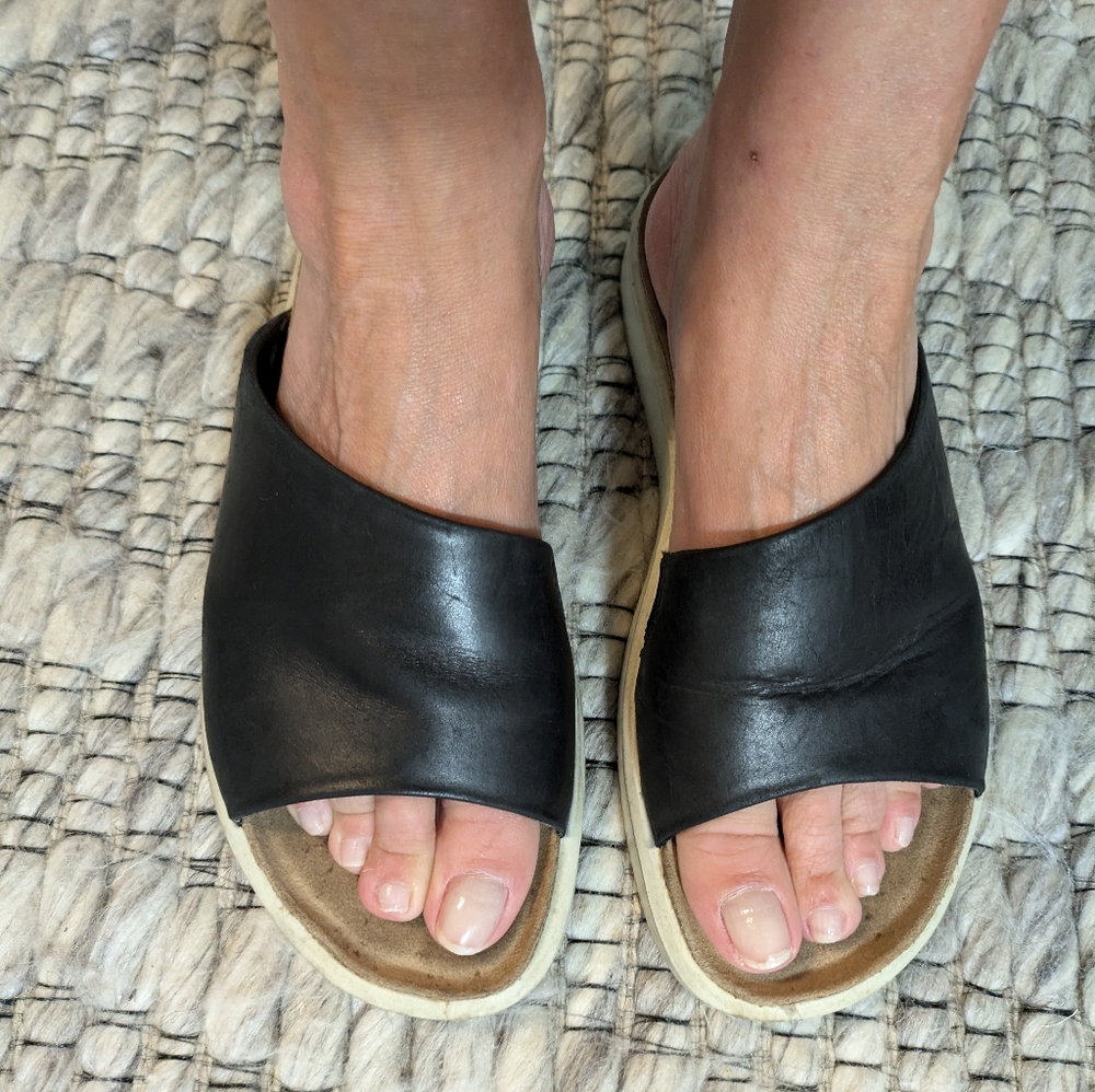 Classic Ecco black leather slides